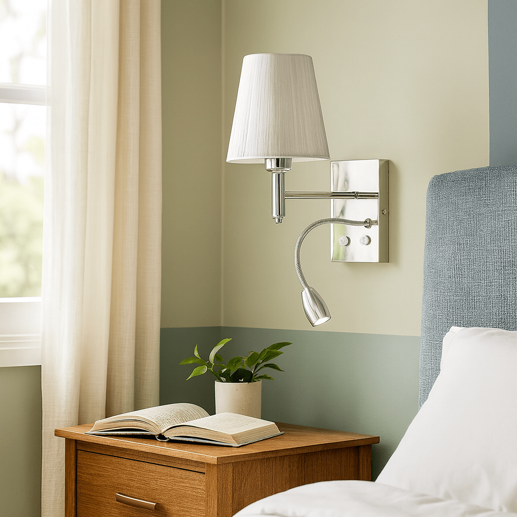 Polished Chrome Wall Fitting with Silver Thread Shade