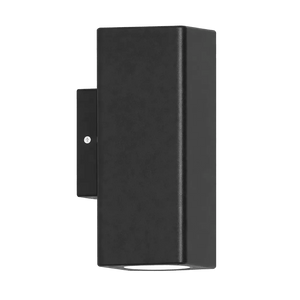 Black rectangular wall light with a matte finish, featuring a top and bottom light source.