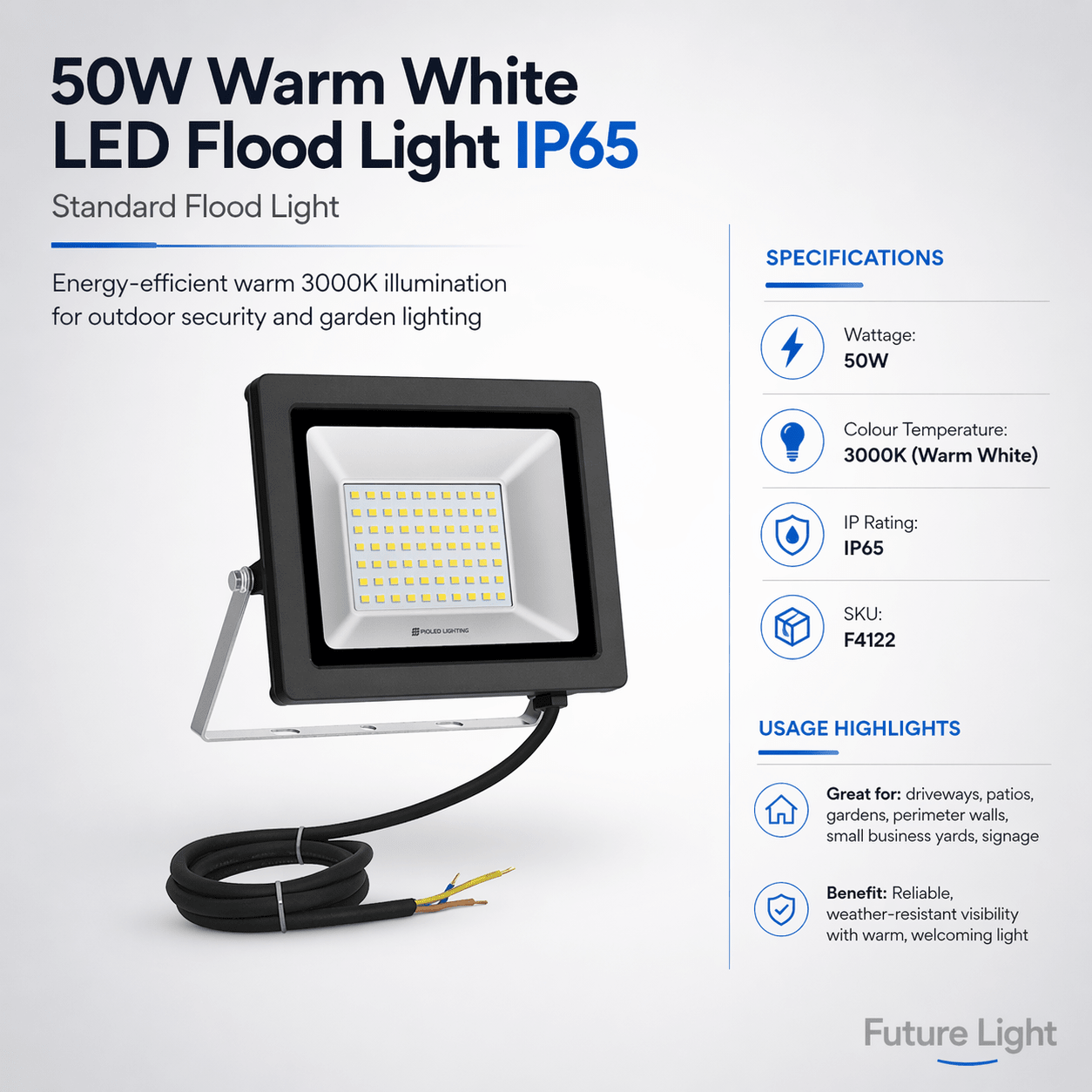 50W Warm White LED Flood Light IP65
