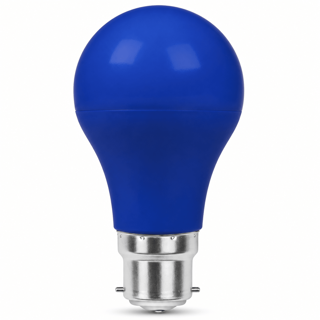 3W A60 LED bulb with a blue finish and B22 cap, designed for decorative indoor lighting.