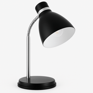 Black desk lamp with a flexible neck on a white background