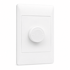 White fan speed control switch with a round dial for adjusting ceiling fan speed.
