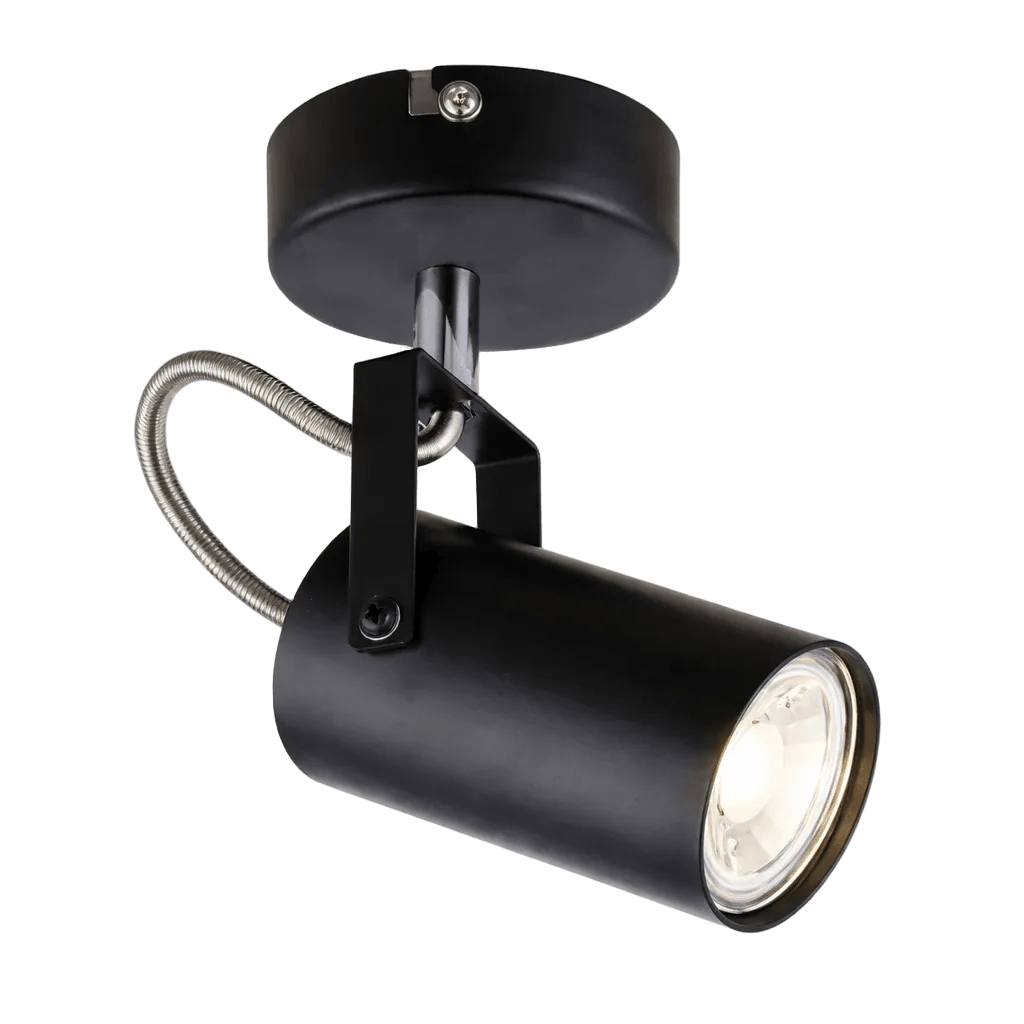 1 Light Black Metal & Polished Chrome Spotlight