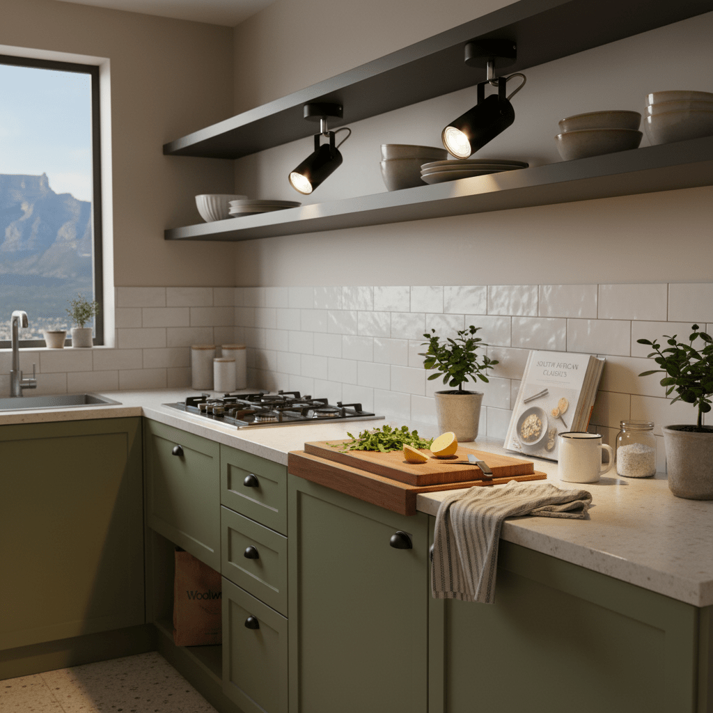 Black spotlight with adjustable arm on a white background