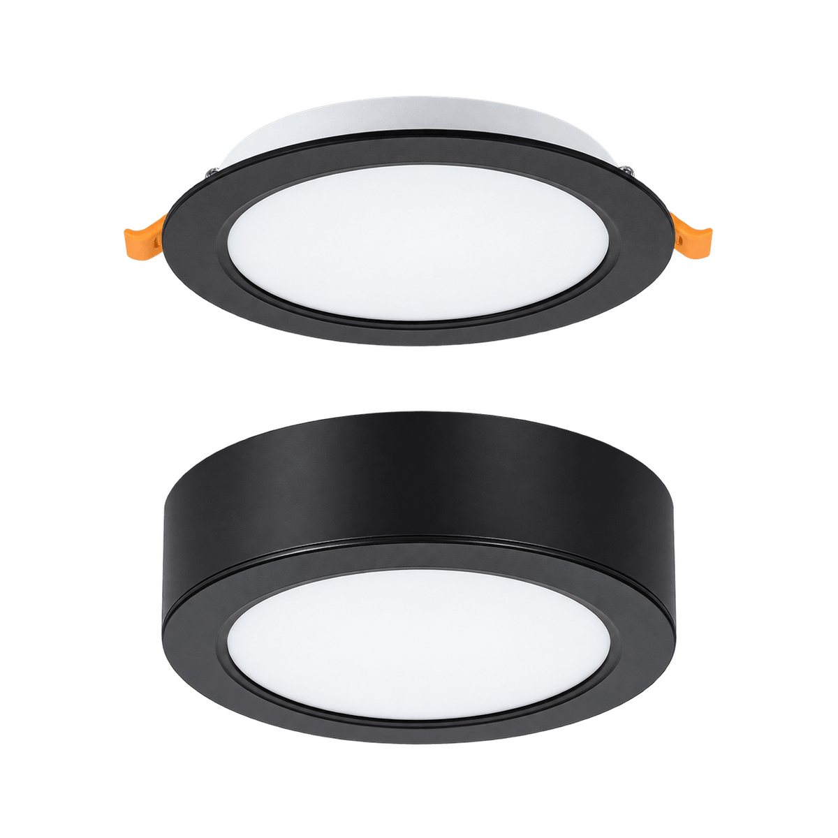 Matt black dual mount LED ceiling fitting on transparent background