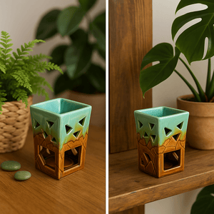 Ceramic Aromatherapy Rectangle Burner in Green and Brown - Future Decor