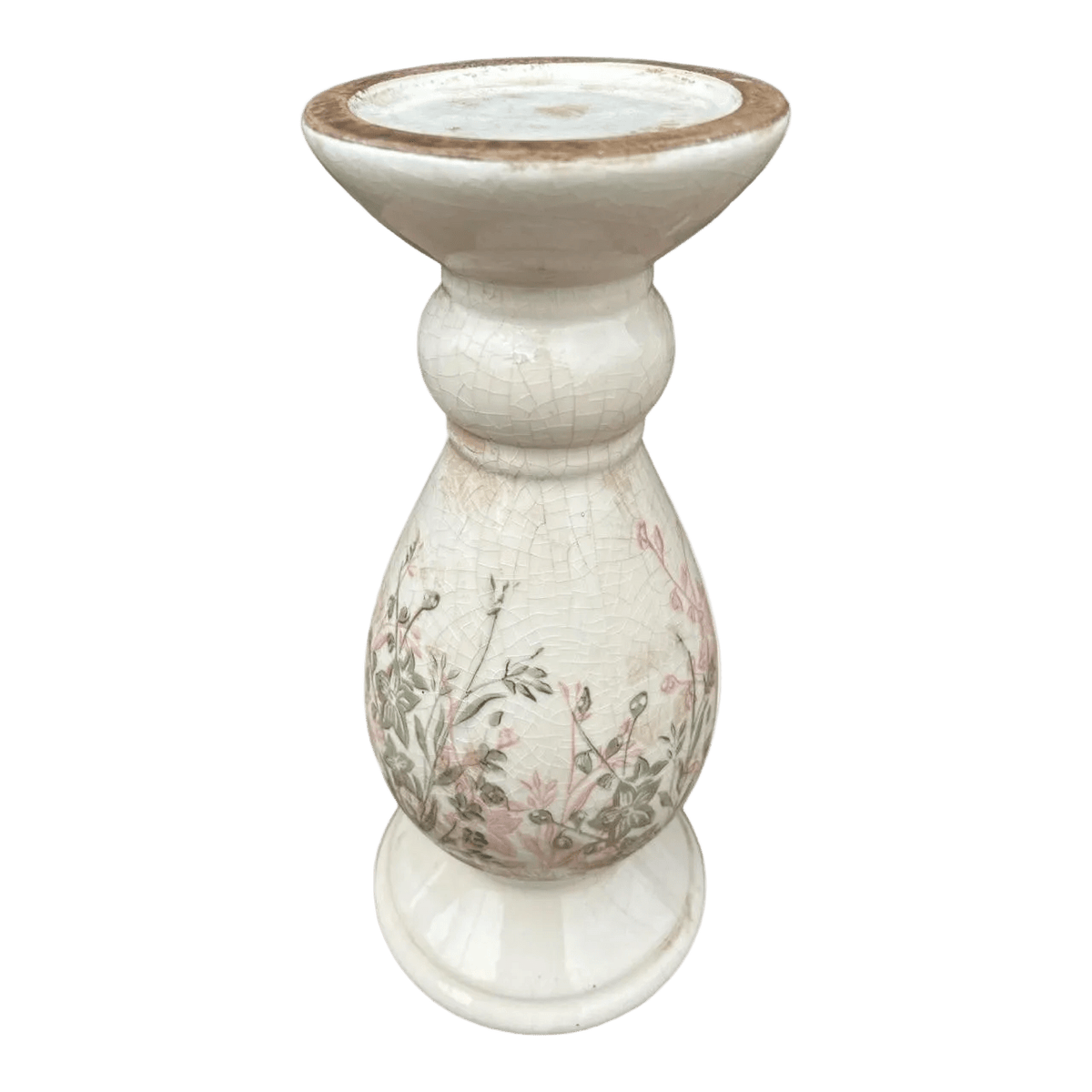 Ceramic Candle Holder - Pink & Green Floral Silhouettes