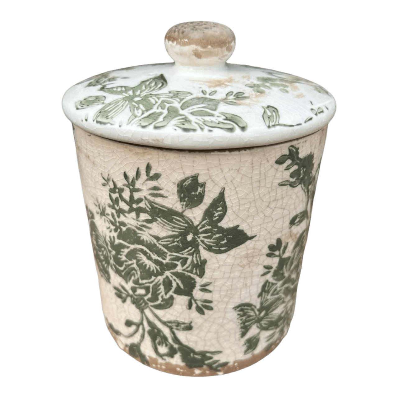 Ceramic Jar - Green Floral Silhouettes - Future Decor
