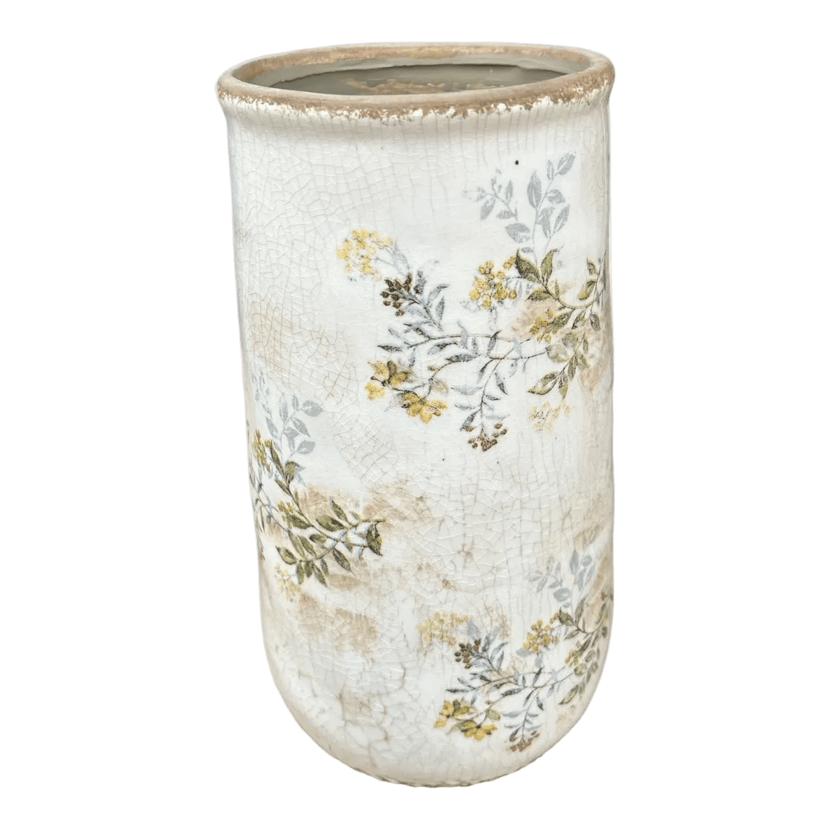 Ceramic Long Vase - Yellow Florals & Shadows