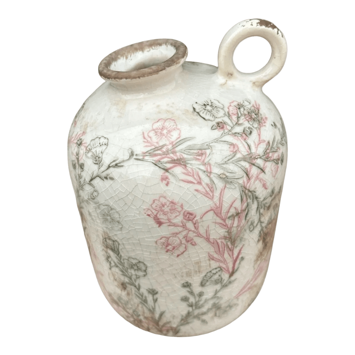 Ceramic One Ear Jug - Green & Pink Floral Outlines