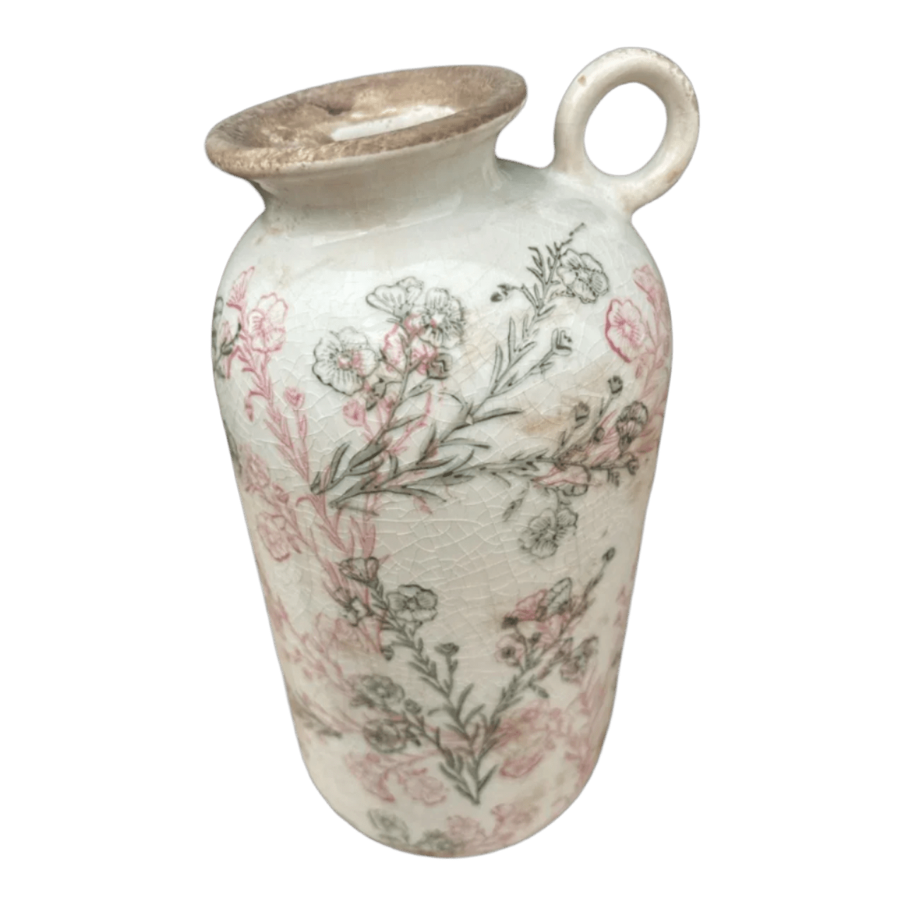 Ceramic One Ear Jug - Pink And Green Floral Outlines - Future Decor