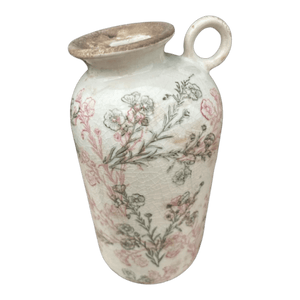 Ceramic One Ear Jug - Pink And Green Floral Outlines - Future Decor