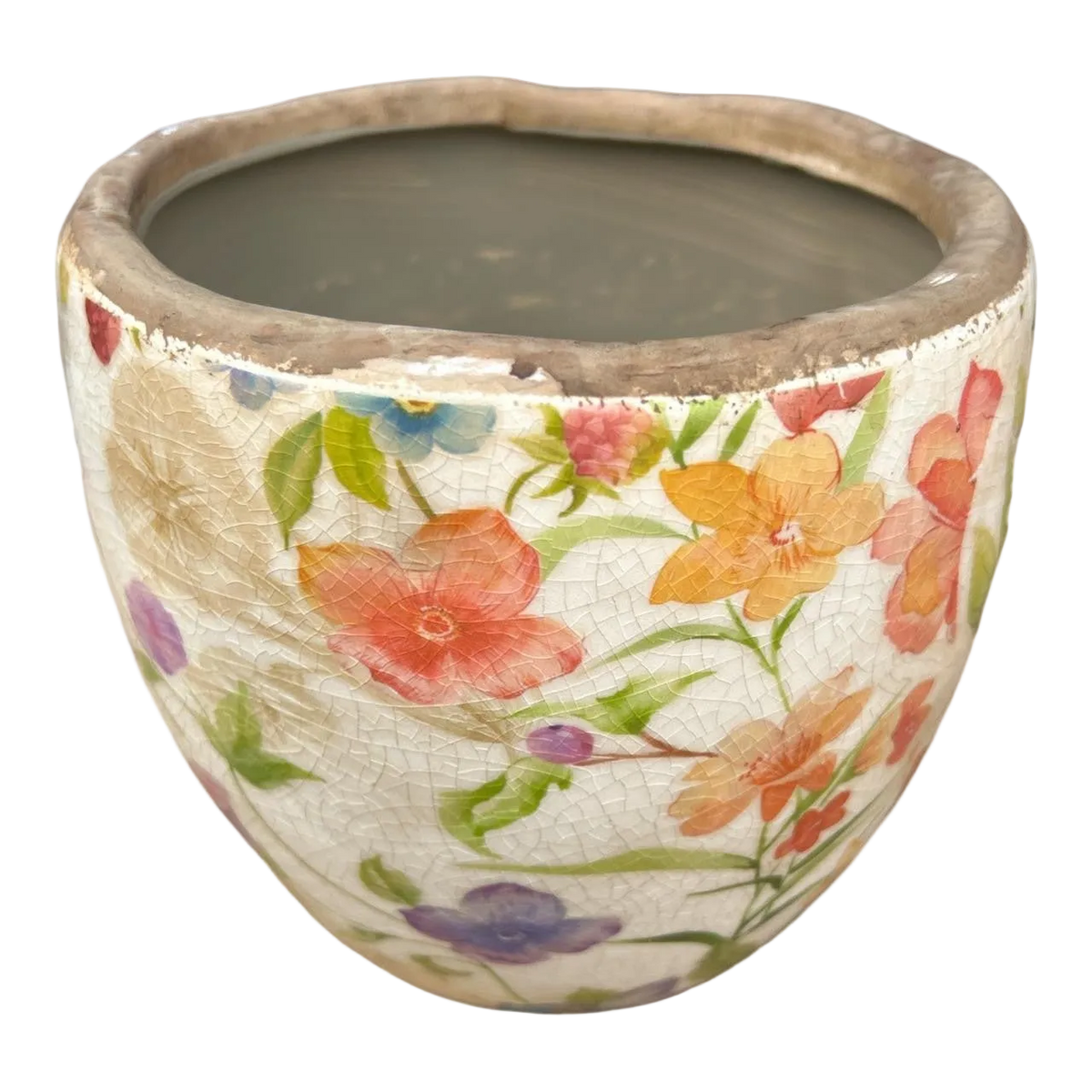 Ceramic Pot - Bold Flowers & Leaves