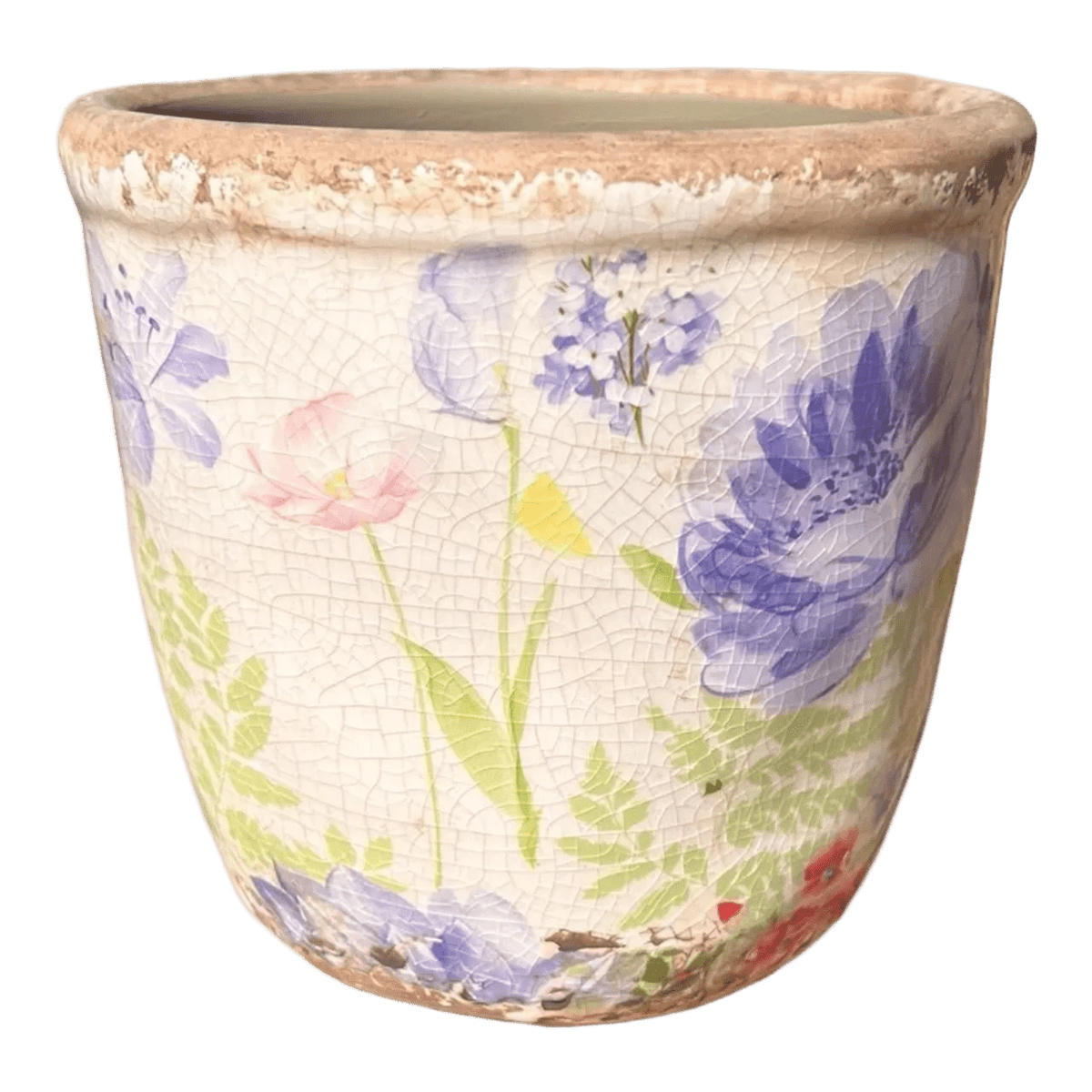 Ceramic Pot - Large Purple Flowers & Leaves