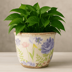 Ceramic Pot - Large Purple Flowers and Leaves - Future Decor