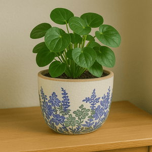 Ceramic Pot Planter - Blue And Green Flowers - Future Decor
