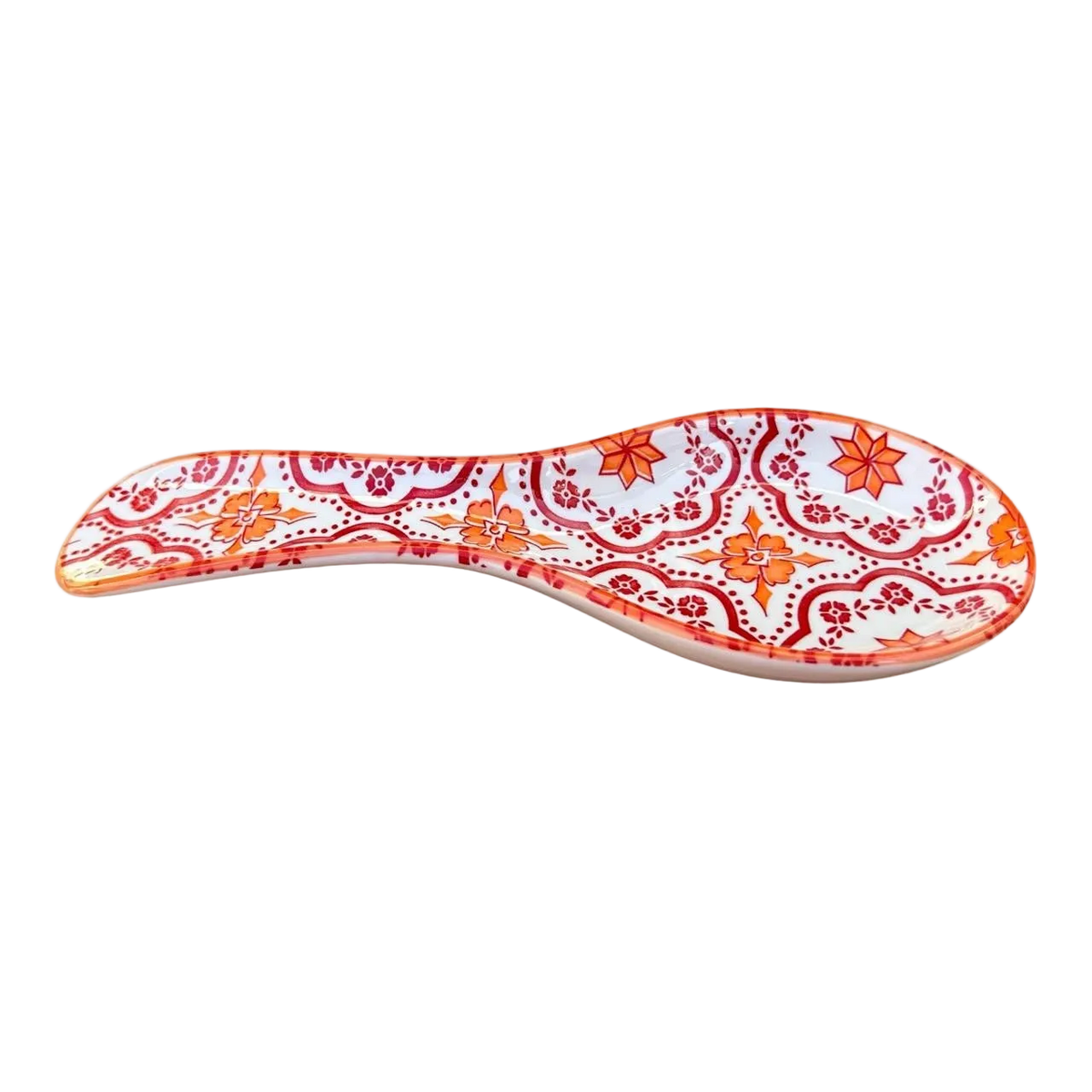 Ceramic Spoon Rest - Orange & Red Mandala