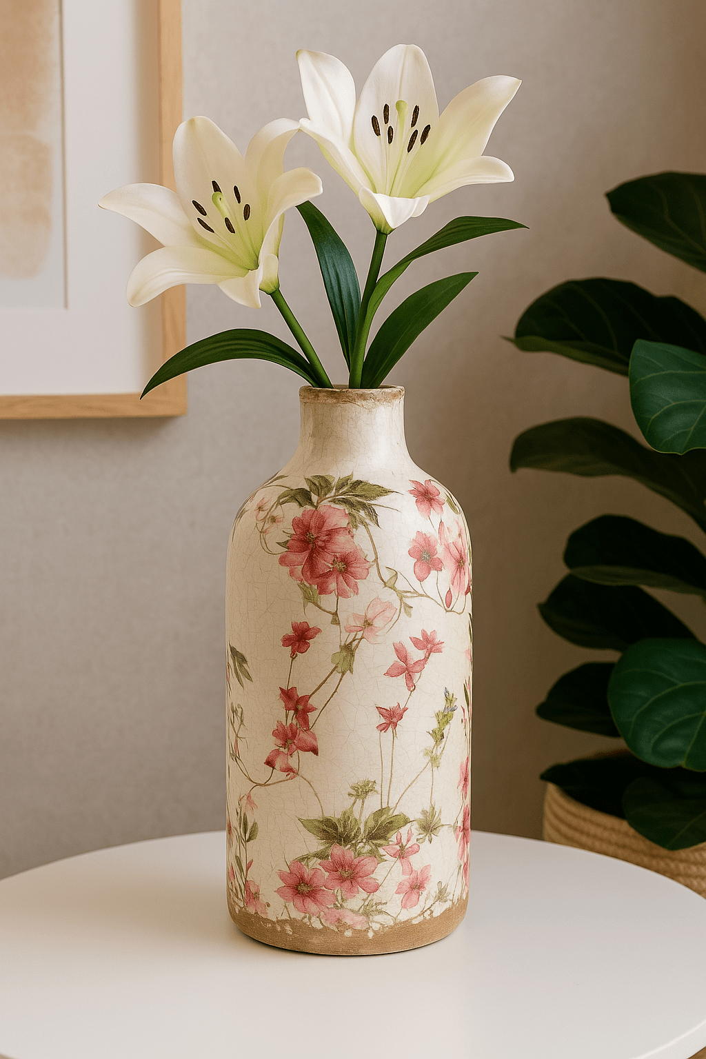 Ceramic Vase - Red Lilly Flowers - Future Decor