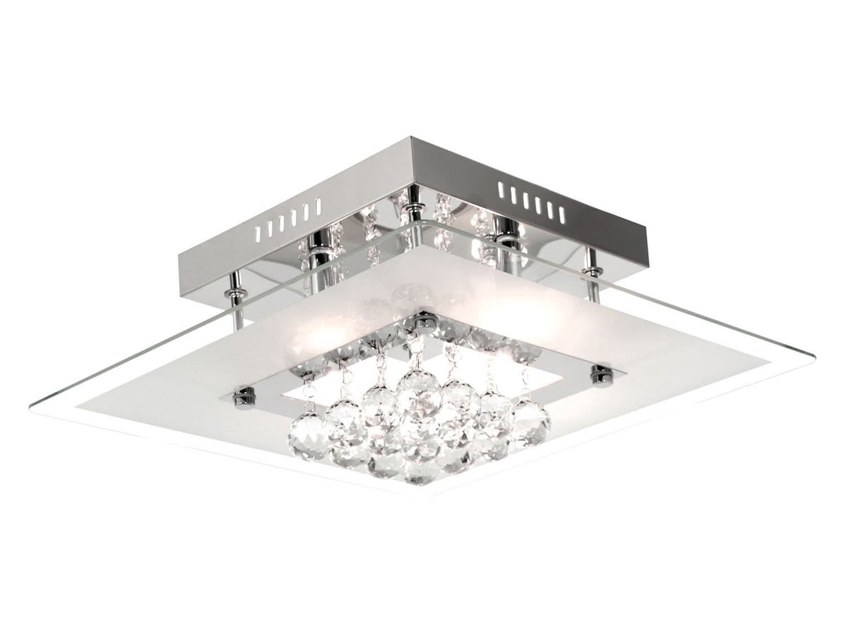 Polished Chrome with Glass & Crystals Ceiling Fitting