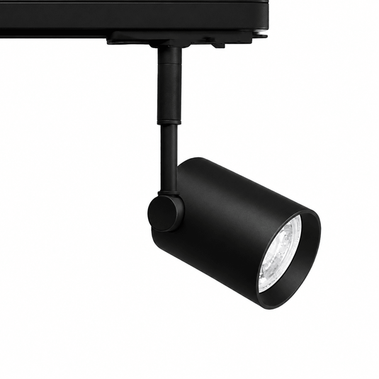 Black 3-wire track spotlight with adjustable head for focused lighting.