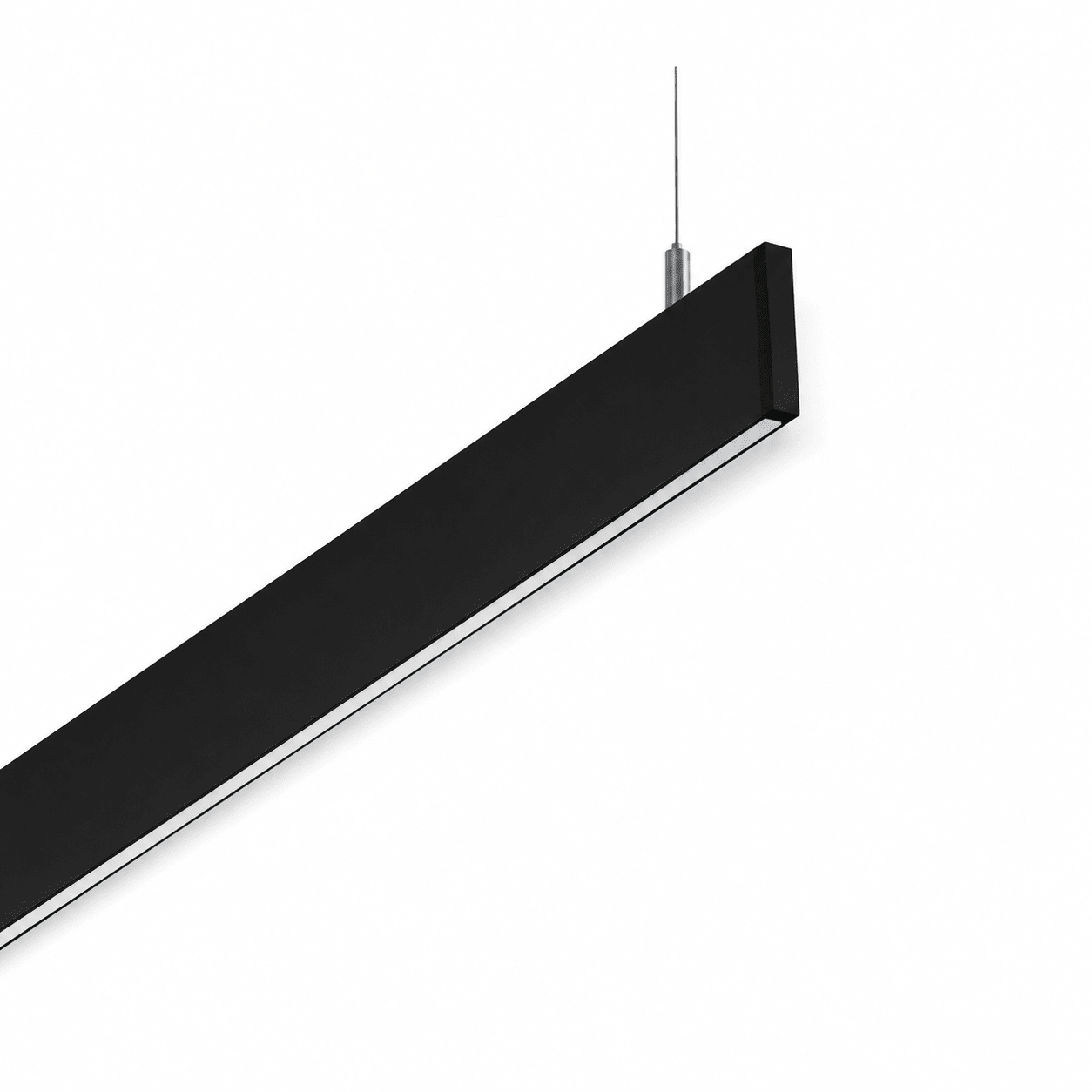 Black pendant light fixture on a white background