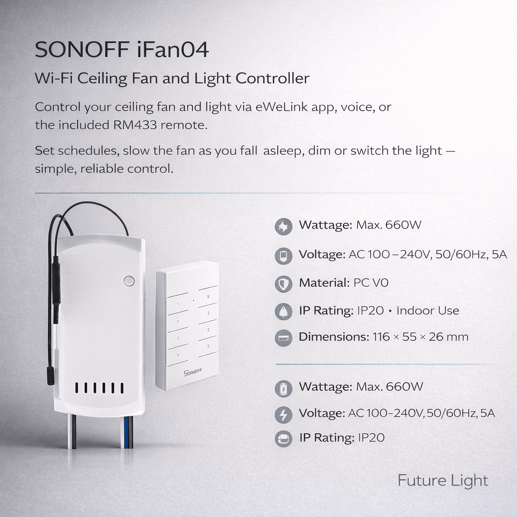 SONOFF iFan04 Wi-Fi Ceiling Fan and Light Controller