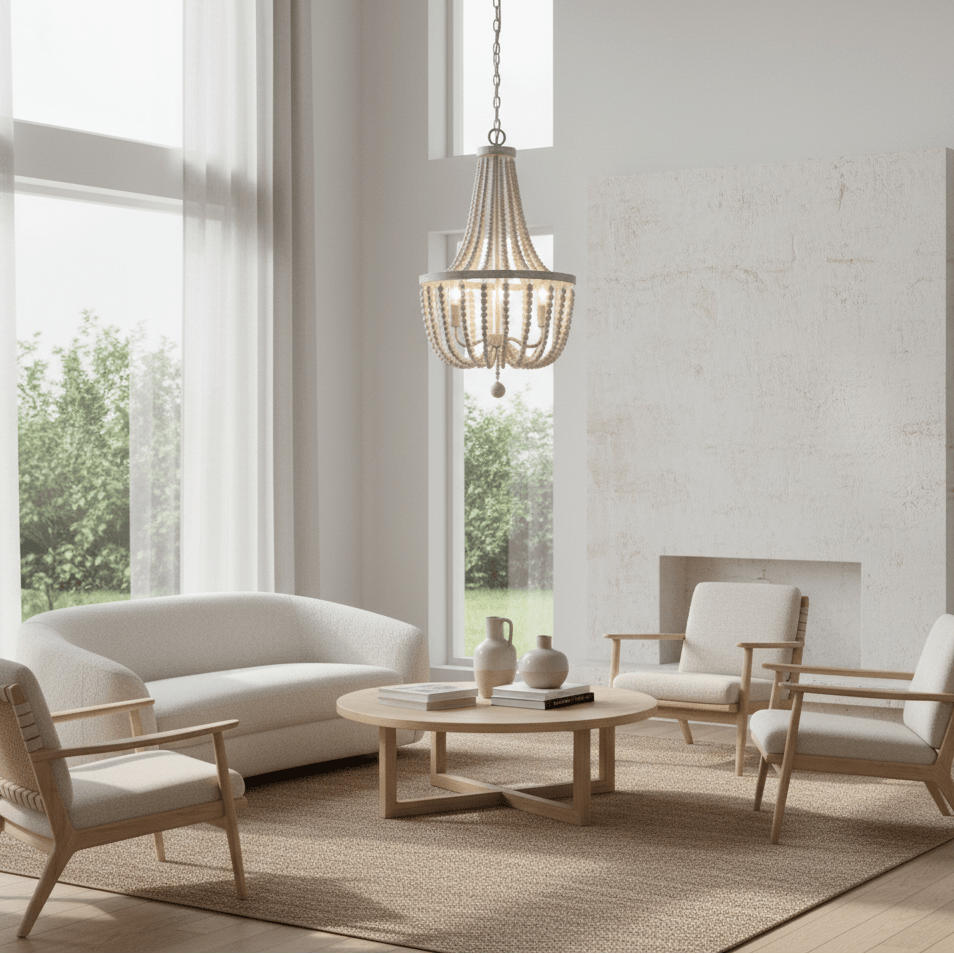Mari White Washed Beaded Chandelier