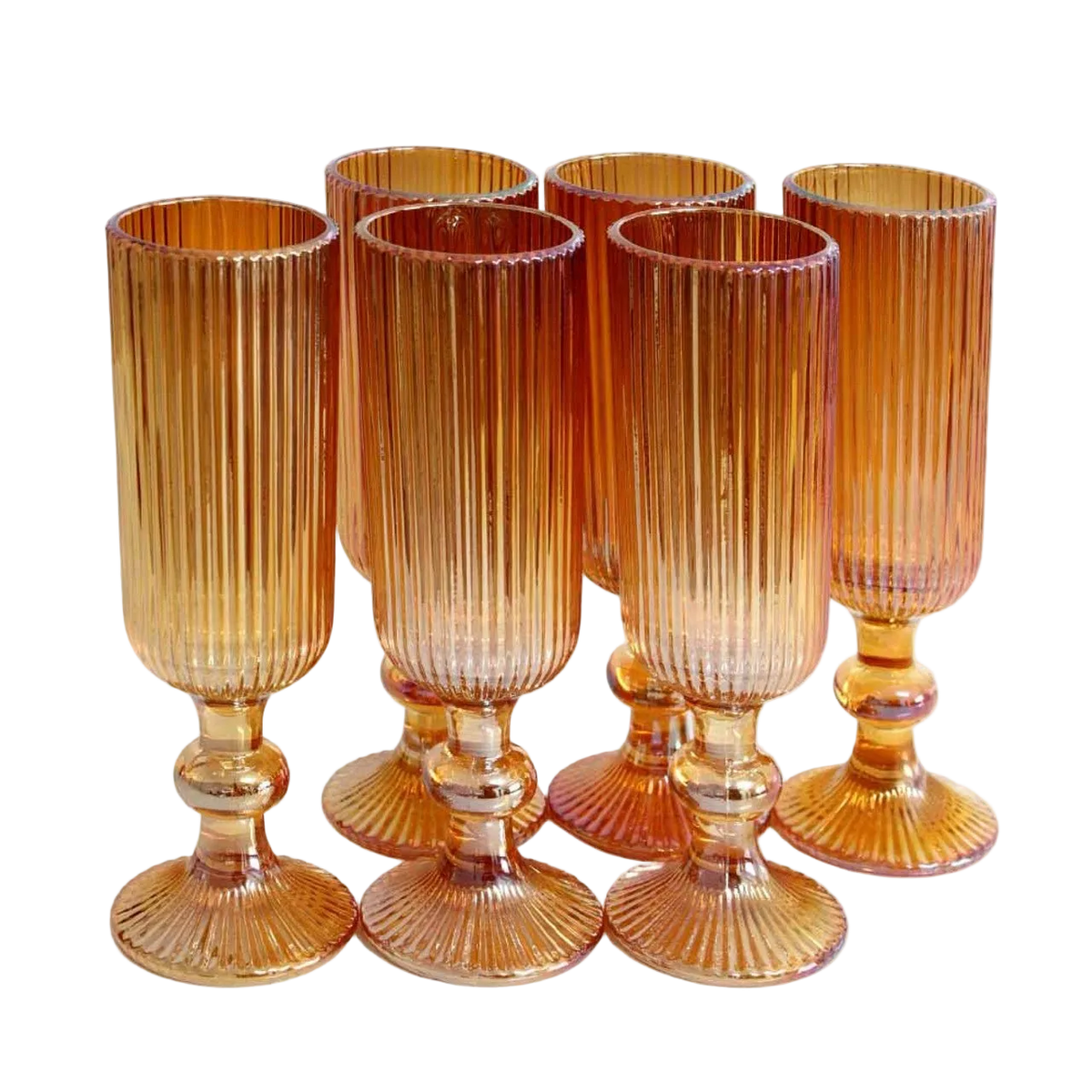 Champagne Glasses Box Of 6 - Gold Lined Pattern