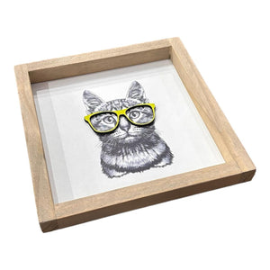 Charming Cat with Glasses Wall Art Frame - Future Decor
