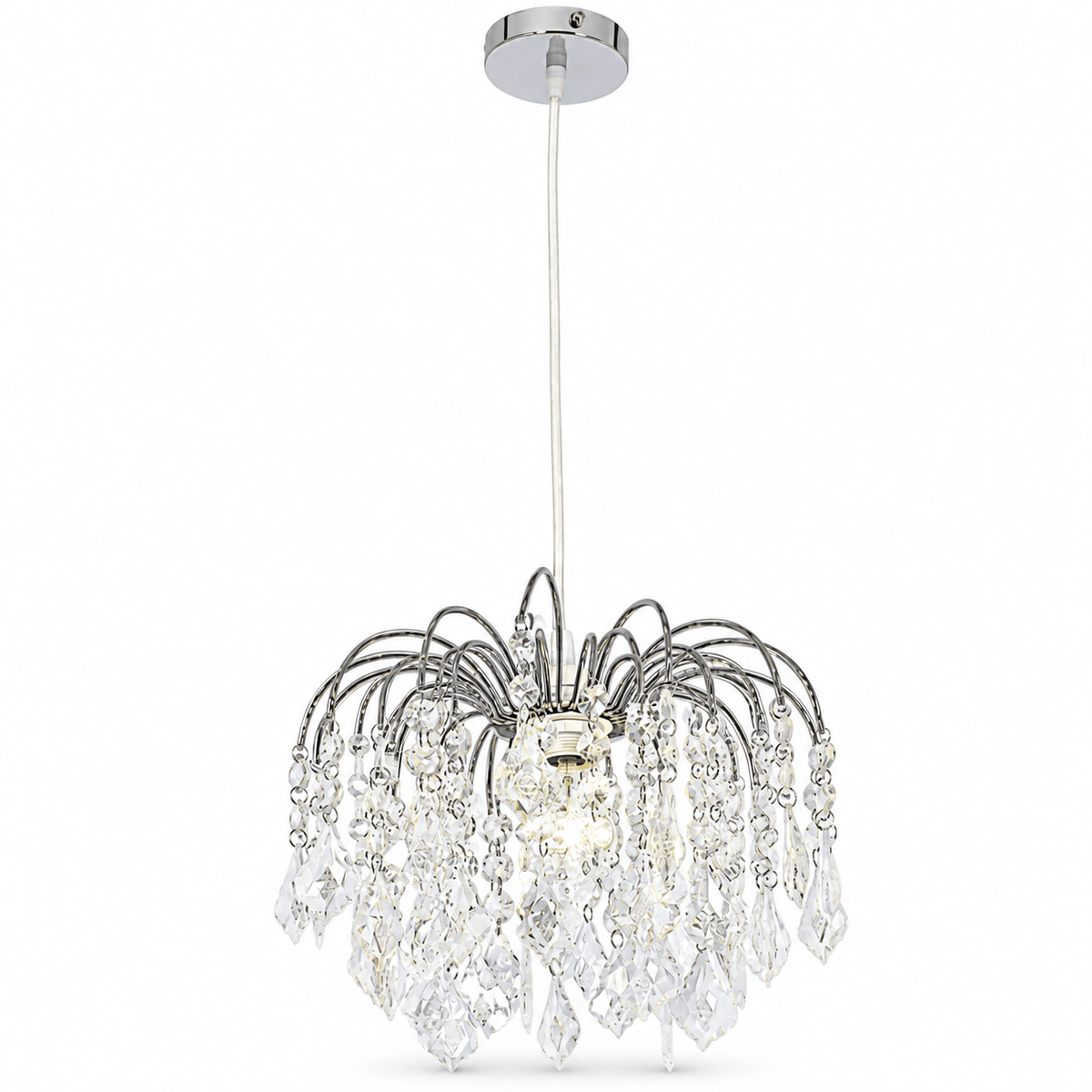 Polished Chrome Pendant with Clear Acrylic Crystals product image on a white background