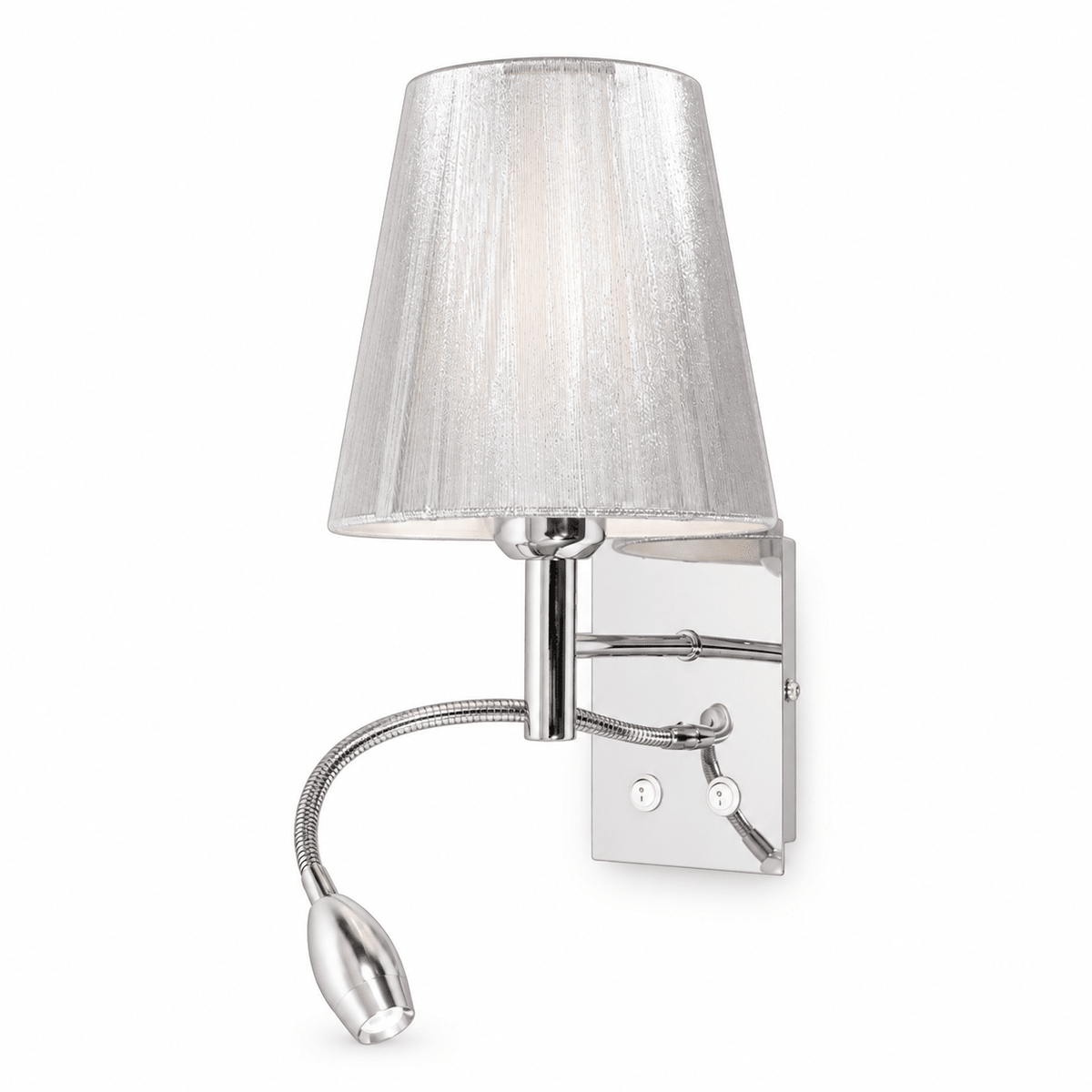 Polished Chrome Wall Fitting with Silver Thread Shade product image on a white background