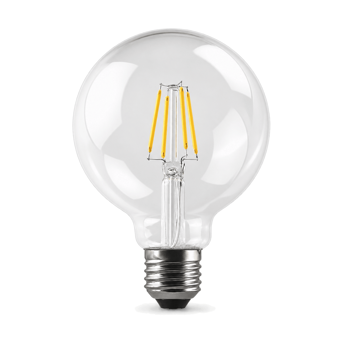 Clear G125 dimmable LED filament bulb, transparent background