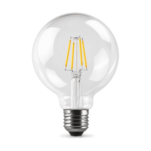 Clear G125 dimmable LED filament bulb, transparent background