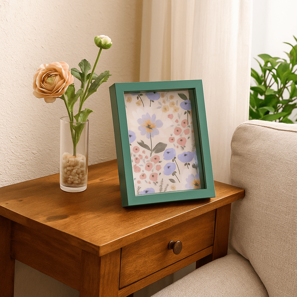 Colourful Flowers Photoframe with Green Border - Future Decor