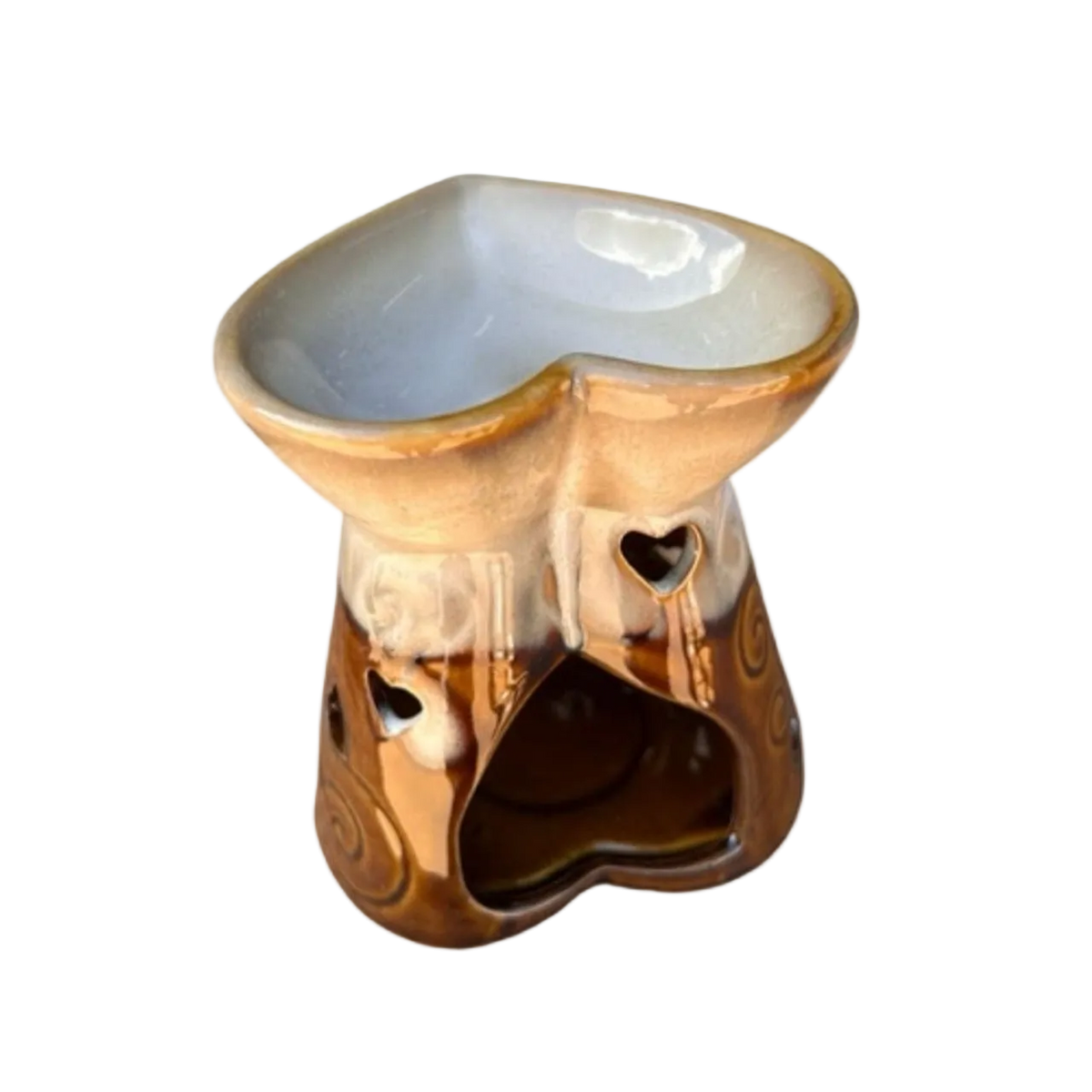 Cream & Brown Ceramic Heart Candle Burner