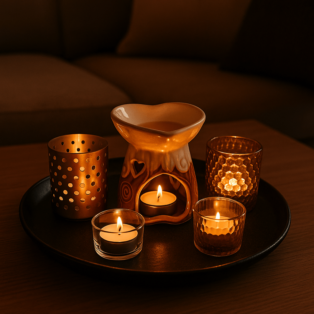 Cream and Brown Ceramic Heart Candle Burner - Future Decor