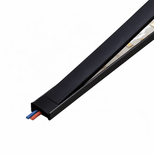 Close-up of a black aluminum LED extrusion profile designed for strip lights.