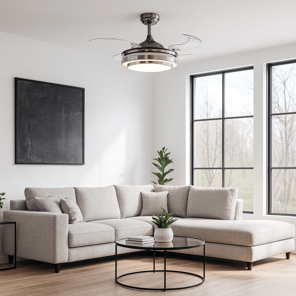 Satin Chrome, Steel and Acrylic LED Ceiling Fan