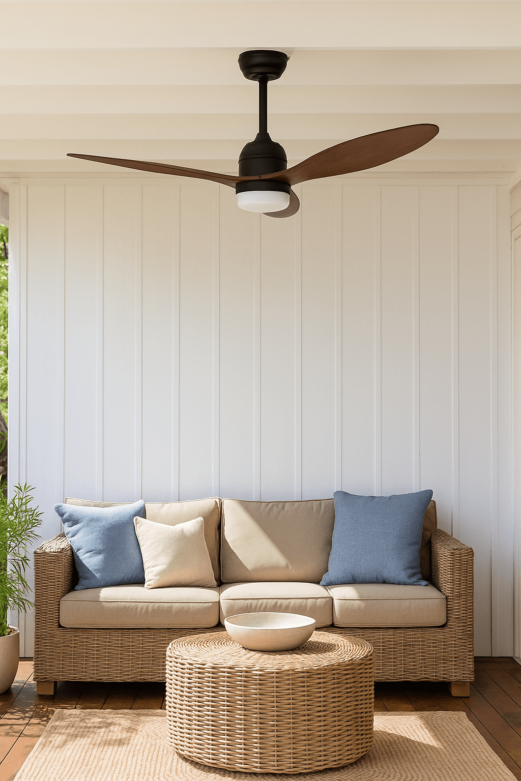 Waterproof Black & Dark Wood Outdoor Ceiling Fan