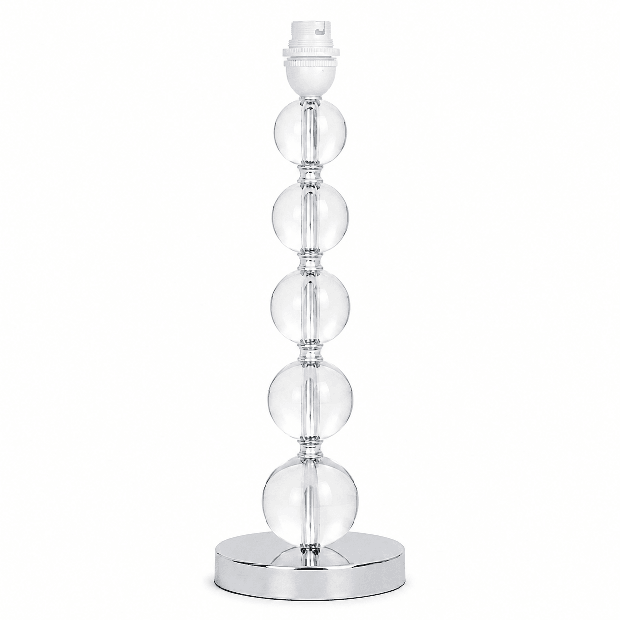 Sleek Chrome & Acrylic Table Lamp with a polished chrome base and clear acrylic spheres.