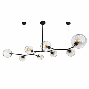 Modern chandelier with multiple glass bulbs on a white background