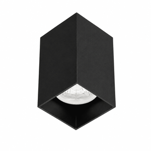 Black surface mount downlight holder with a sleek, modern design, featuring a GU10 bulb fitting.