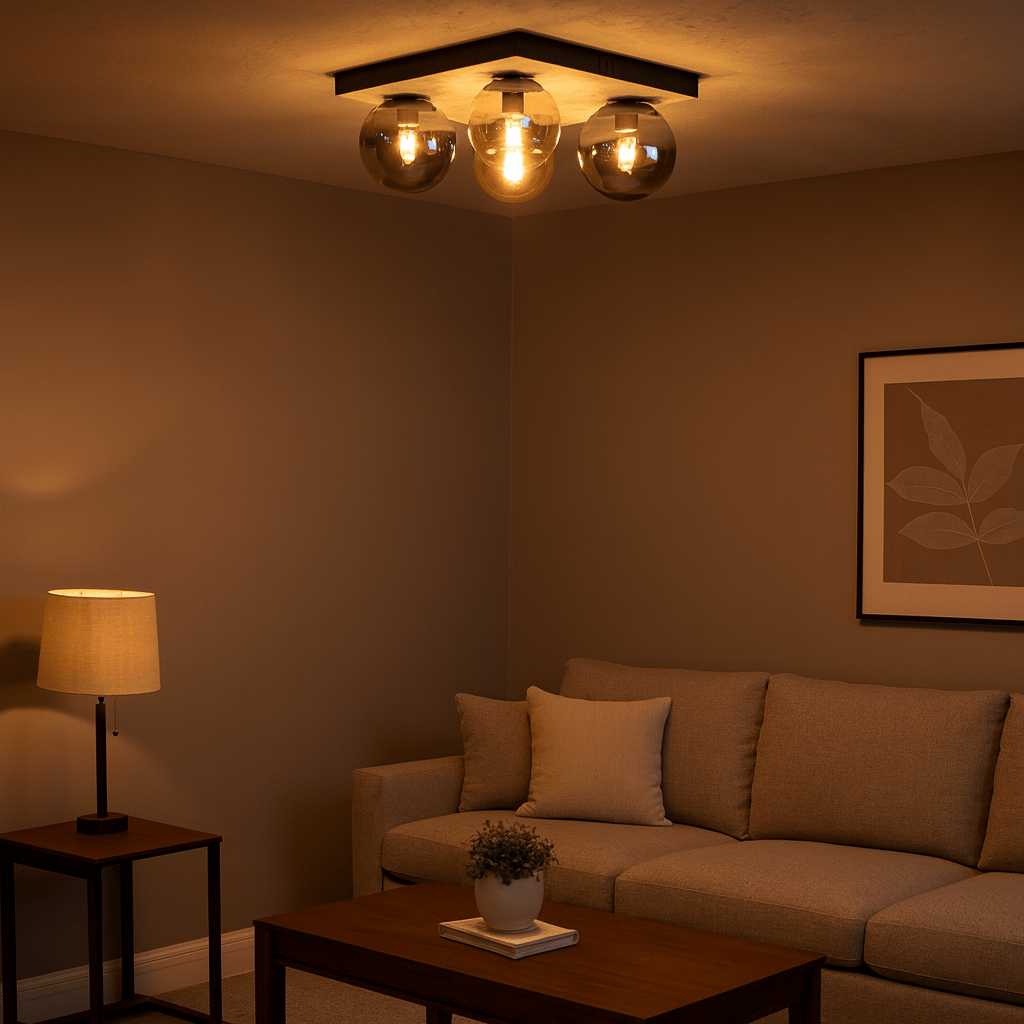 Travertine Base 4-Light Ceiling Fitting - Amber & Smoke Glass