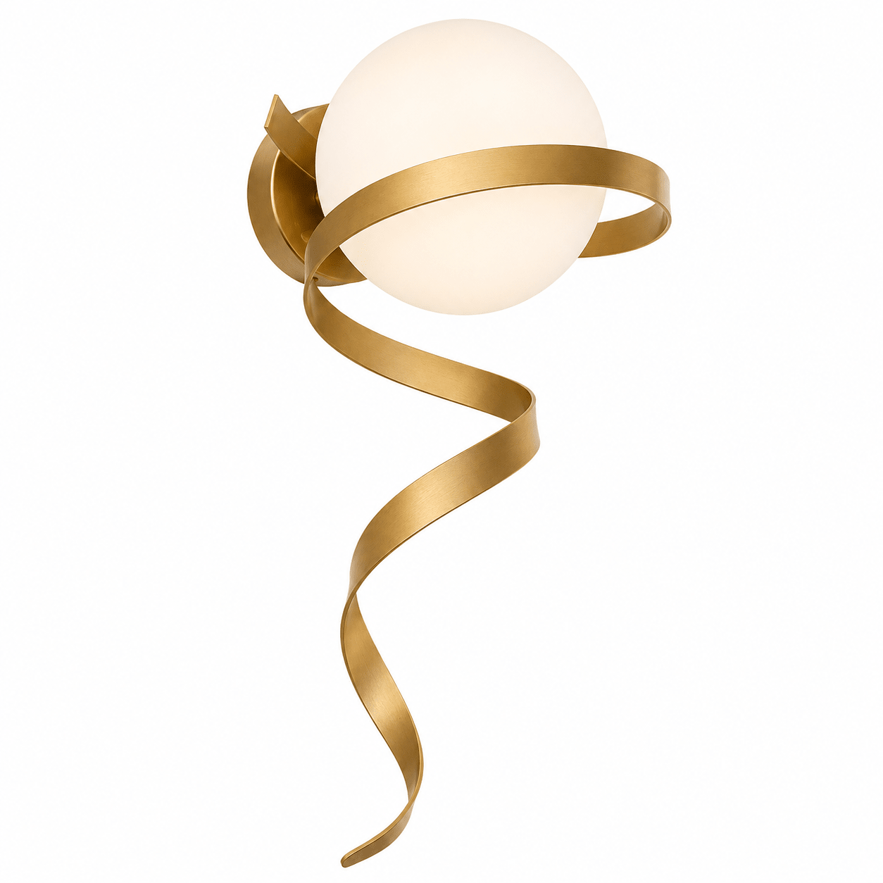 Gold Infinity Wall Light featuring a spherical glass shade with a flowing gold ribbon design.