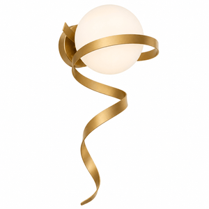 Gold Infinity Wall Light featuring a spherical glass shade with a flowing gold ribbon design.