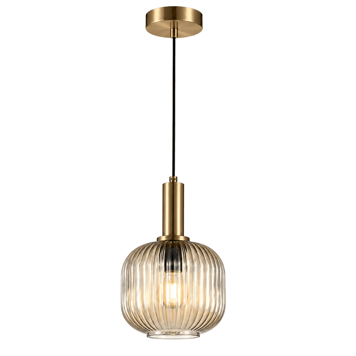 Jackie Amber Glass Antique Brass Pendant Light