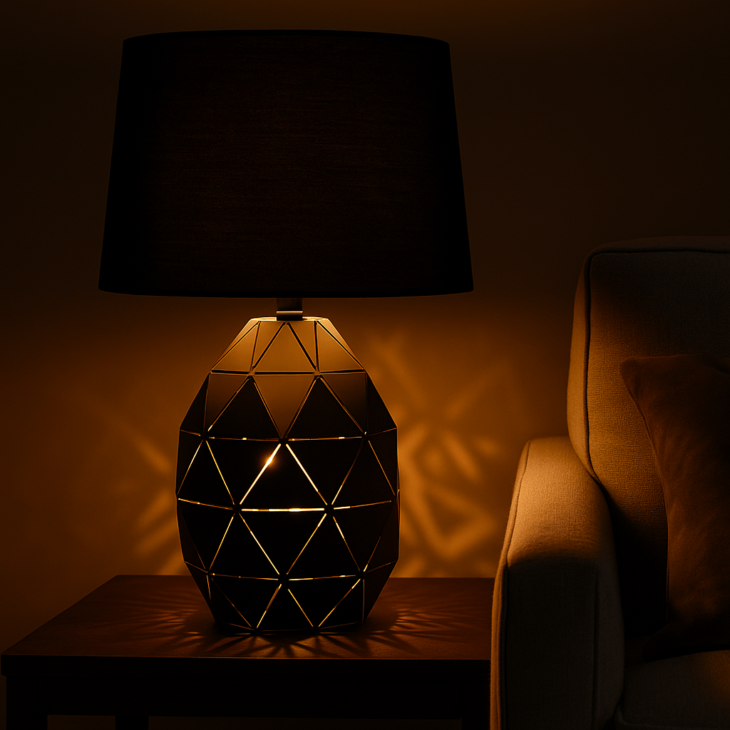 Modern satin table lamp with urban styling