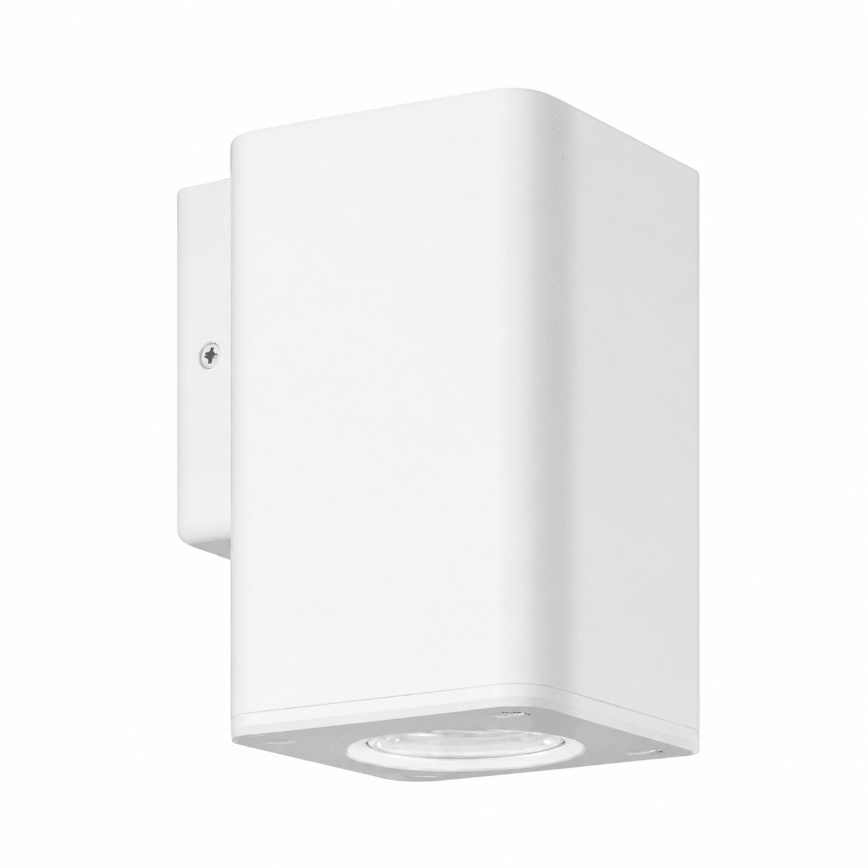 White down-facing square outdoor wall light with a sleek design, ideal for accent lighting.