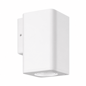 White down-facing square outdoor wall light with a sleek design, ideal for accent lighting.