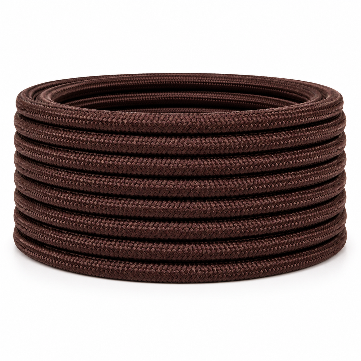 A 10m roll of brown 2-core fabric cable, neatly coiled for decorative wiring projects.